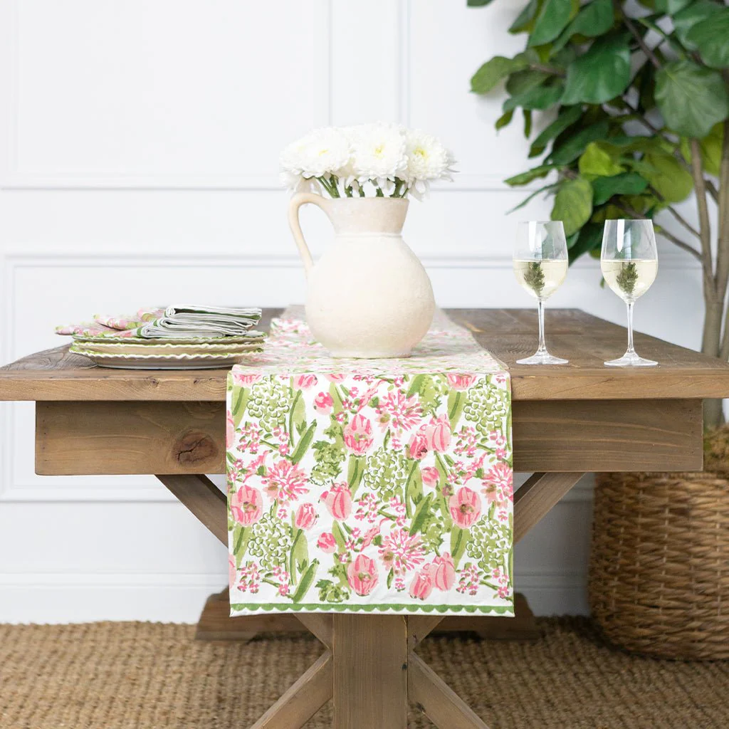 Bouquet Pink & Green Table Runner