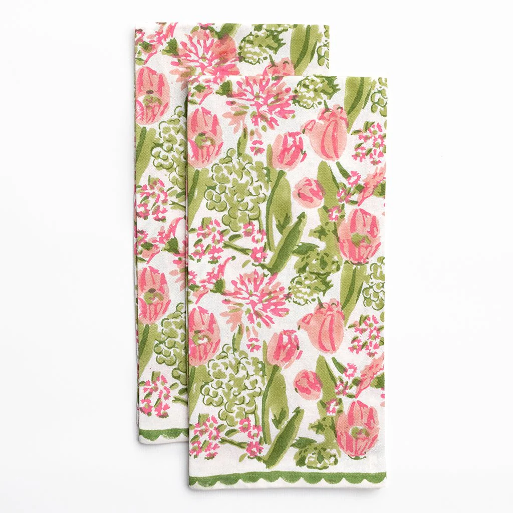 Bouquet Pink & Green Tea Towels