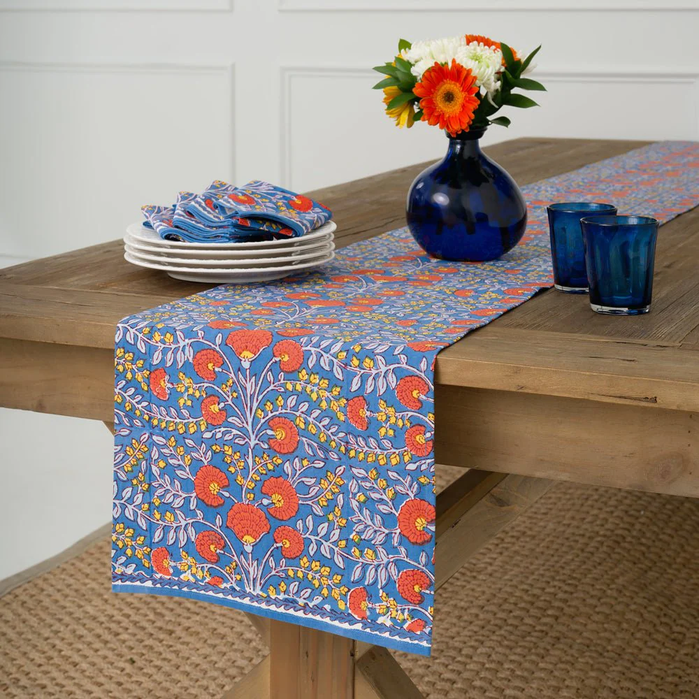 Cactus Flower Blue & Poppy Table Runner - Image 2