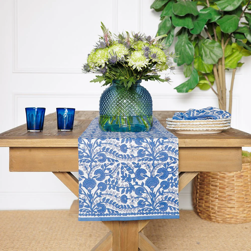 Cactus Flower Blue Table Runner
