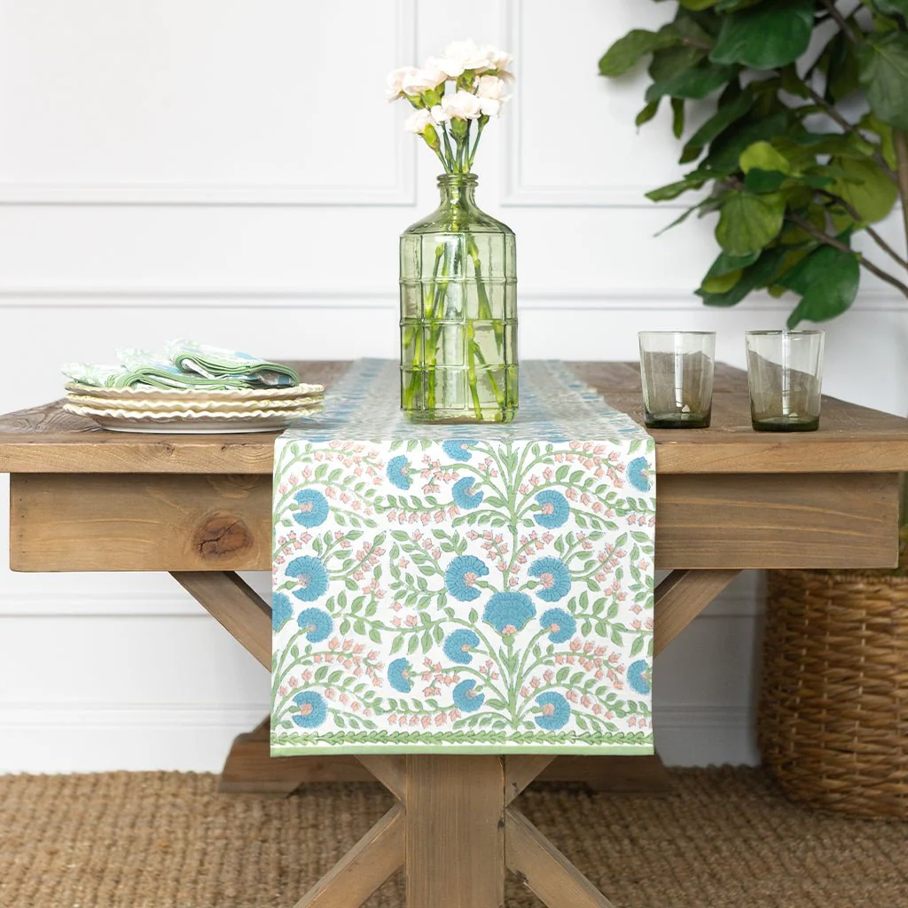 Cactus Flower Meadow & Blue Table Runner