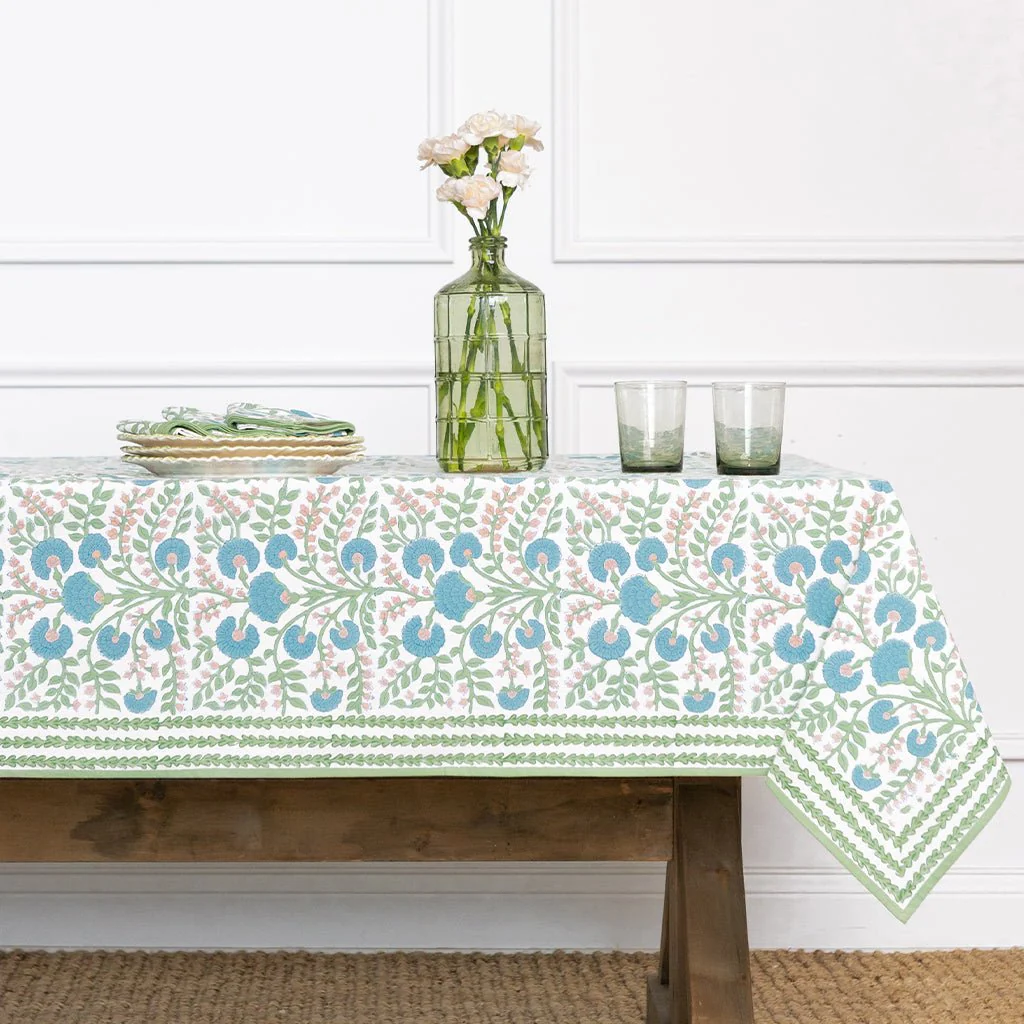 Cactus Flower Meadow & Blue Tablecloth