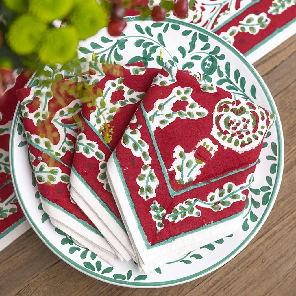 Climbing Dahlia Cranberry Napkin | Set of 4 - Image 4