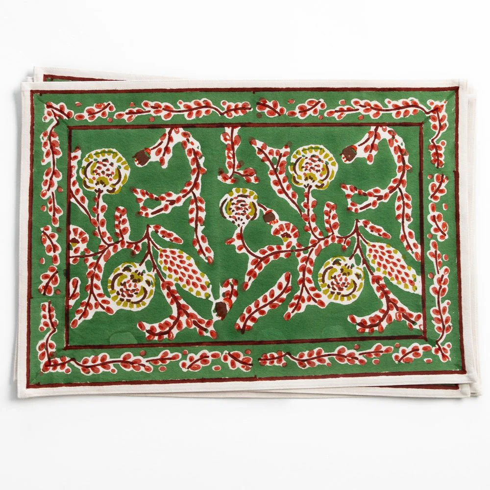 Climbing Dahlia Emerald Green Placemat | Set of 4 - Image 2