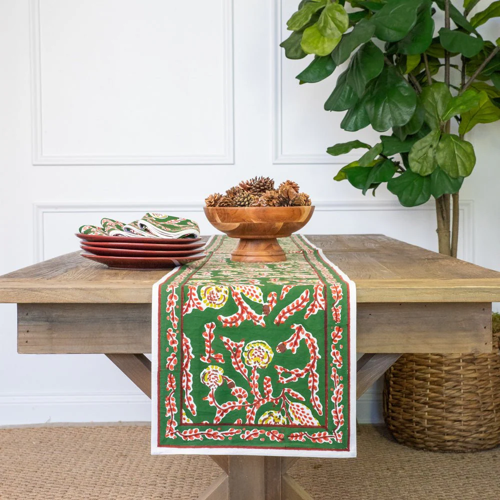Climbing Dahlia Emerald Green Table Runner