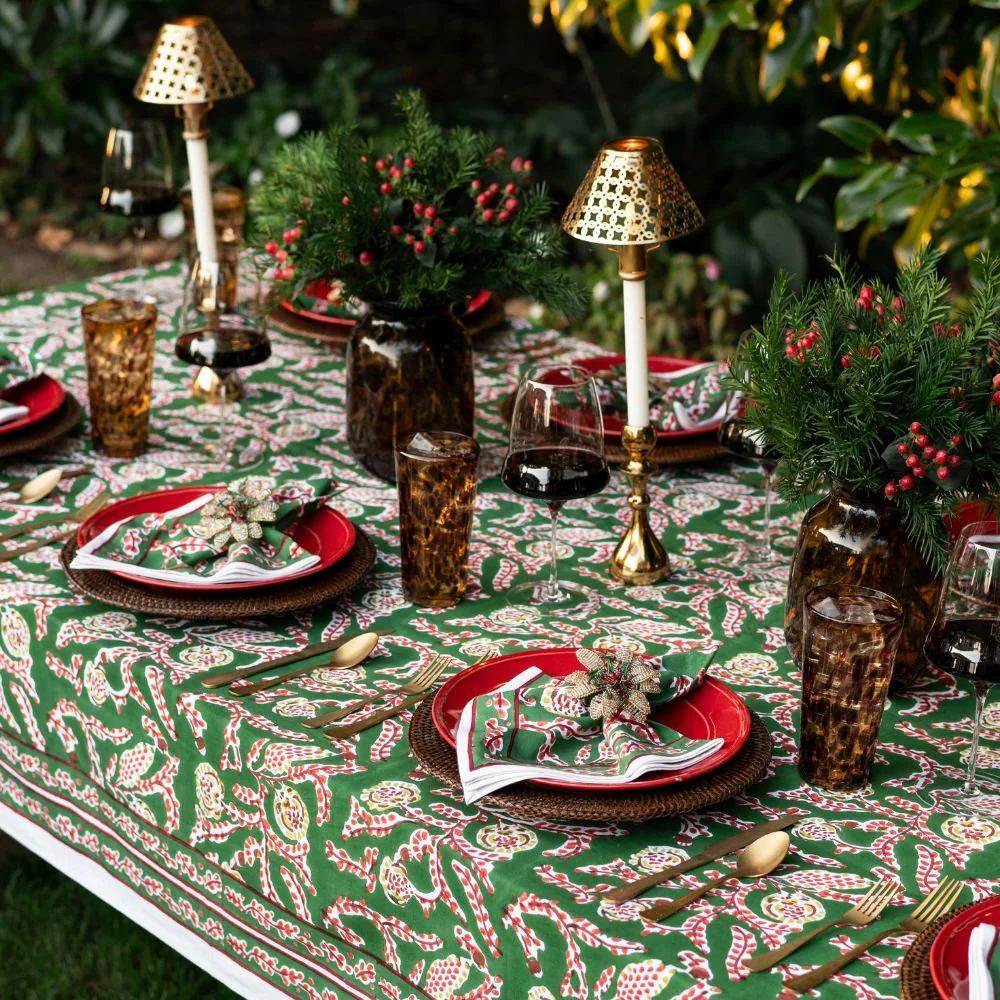 Climbing Dahlia Emerald Green Tablecloth