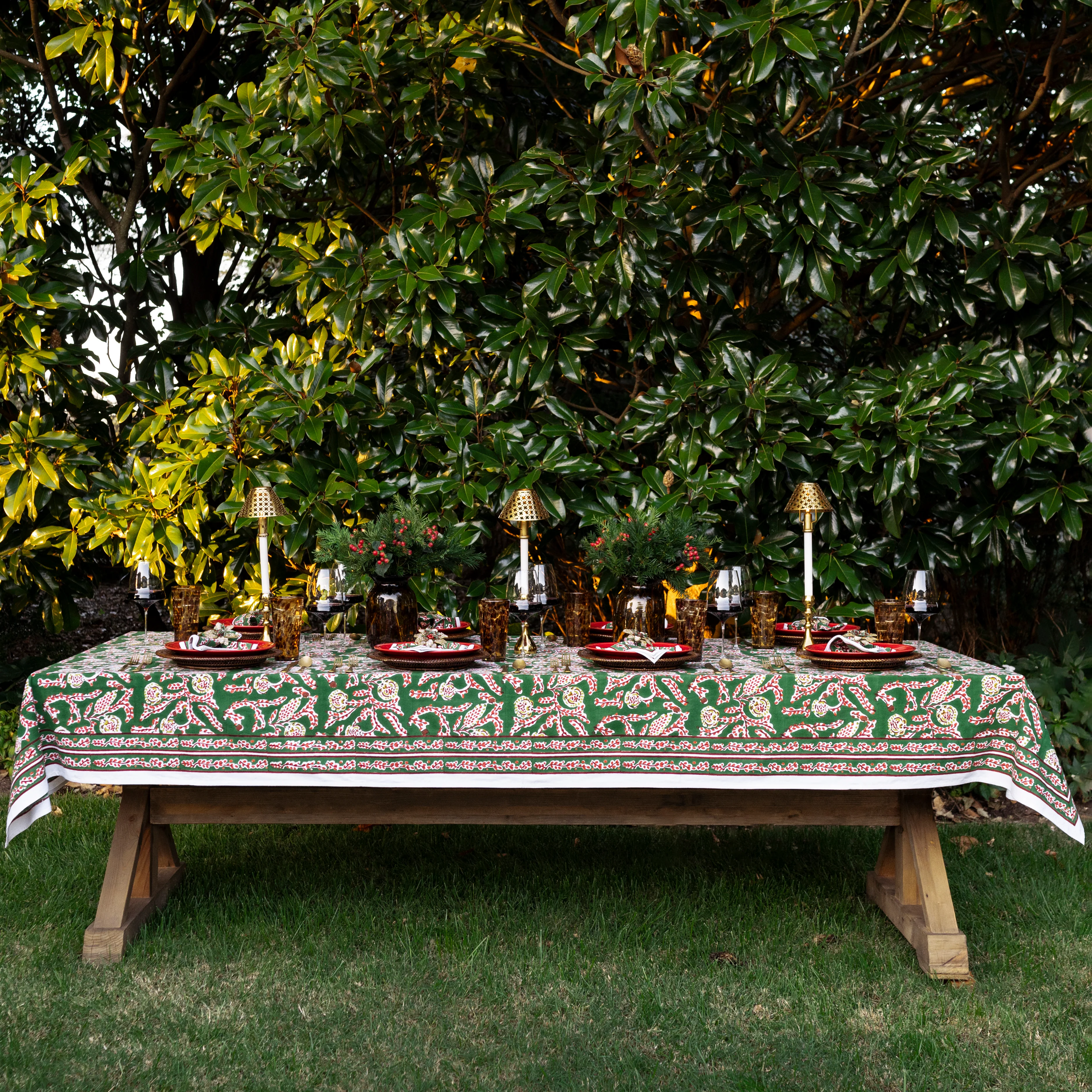 Climbing Dahlia Emerald Green Tablecloth - Image 6