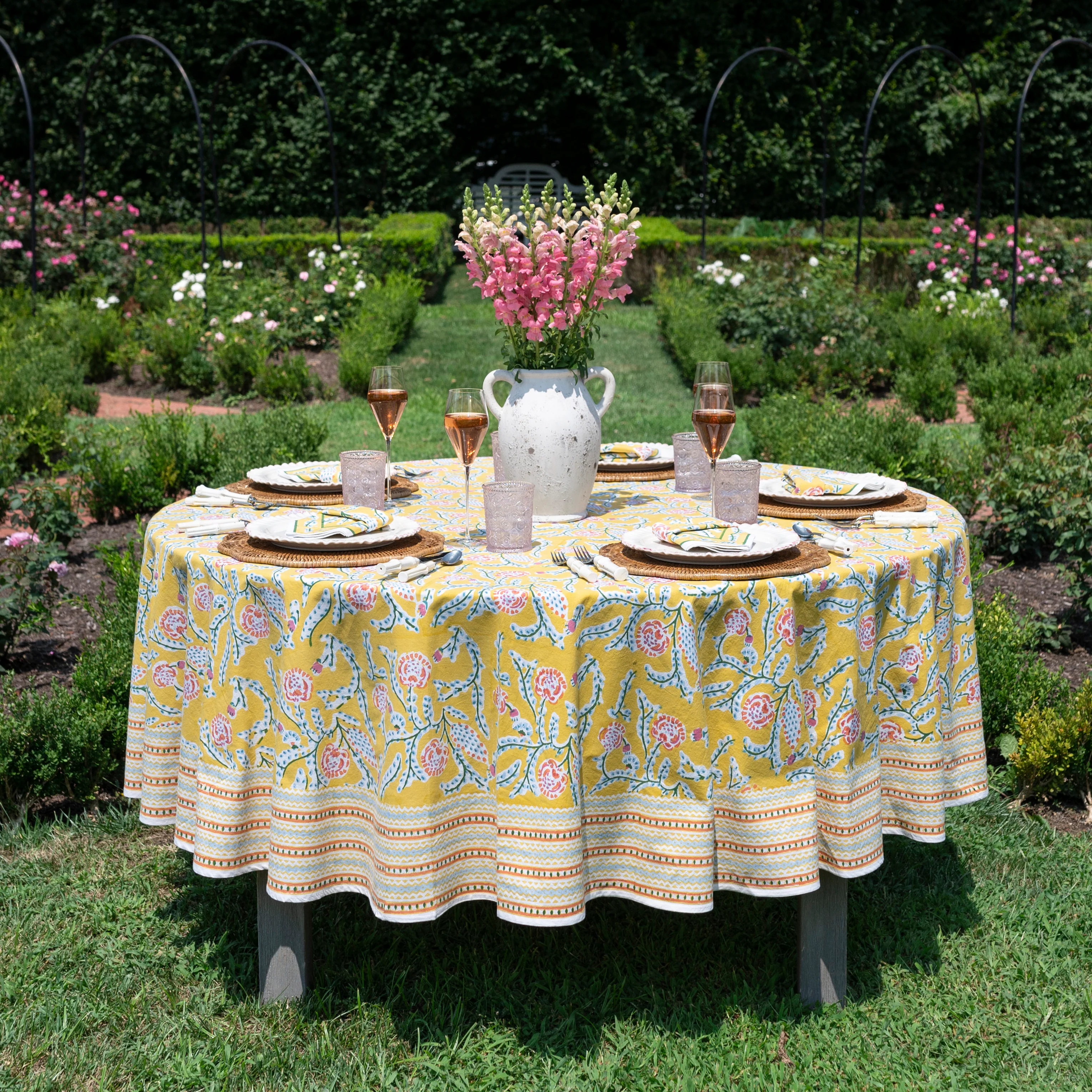 Climbing Dahlia Sunshine Yellow Tablecloth - Image 3