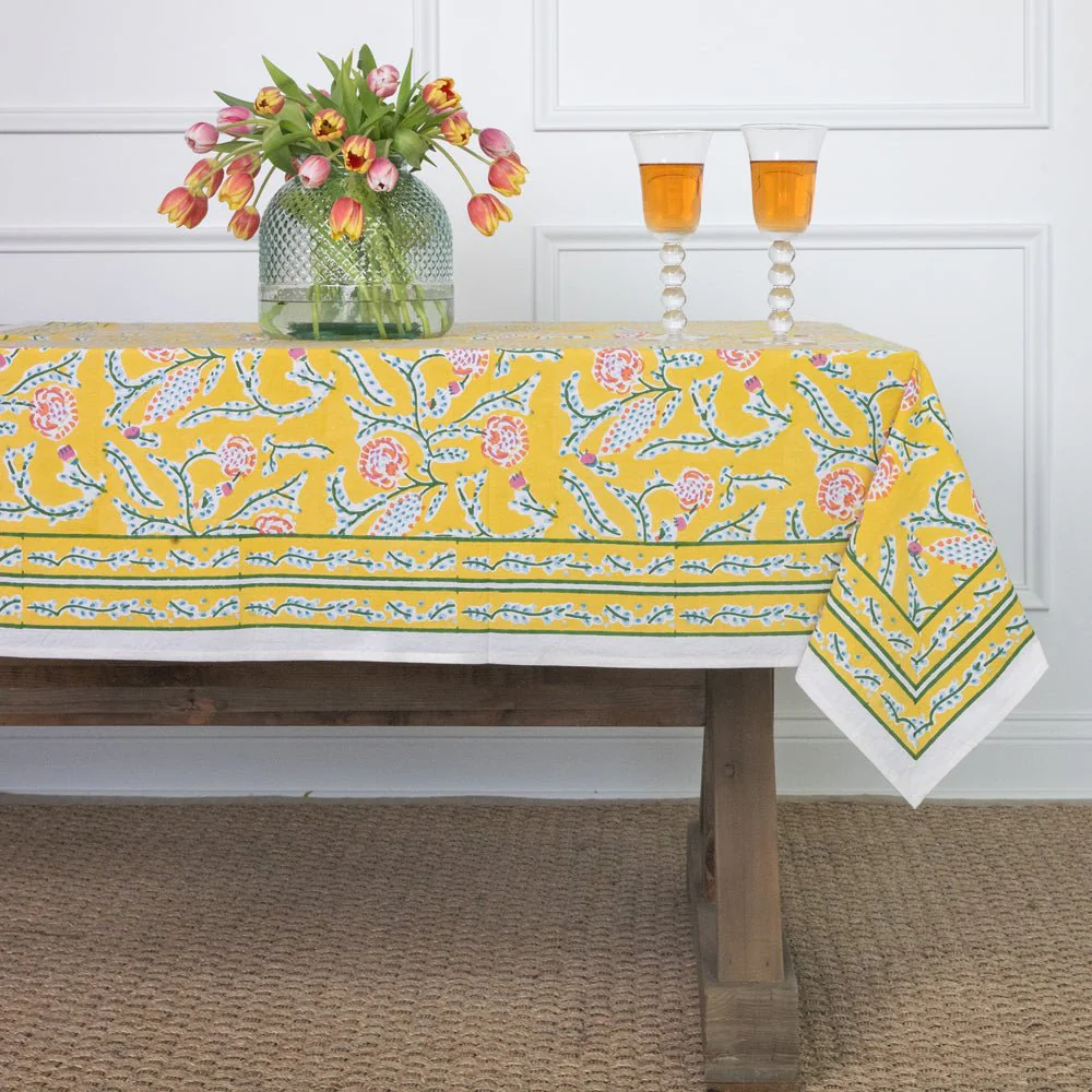 Climbing Dahlia Sunshine Yellow Tablecloth - Image 4