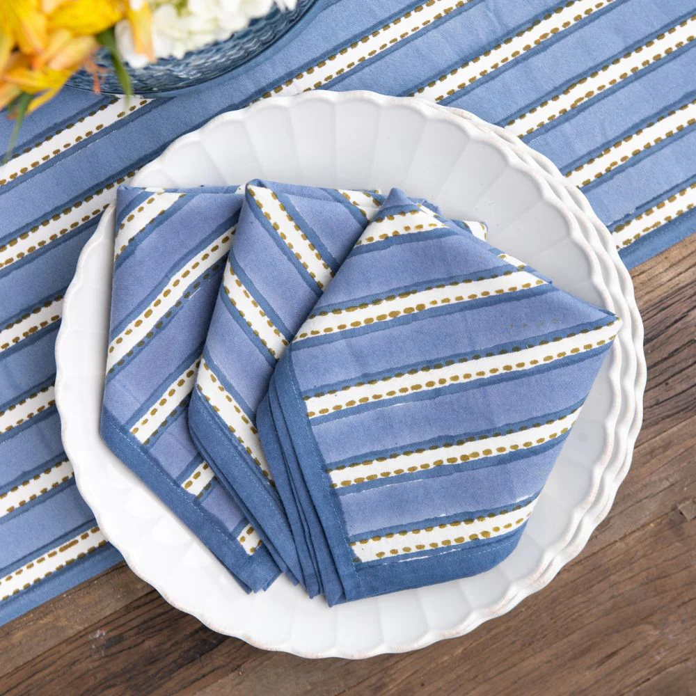 Dotted Stripe Blue Napkin | Set of 4 - Image 5