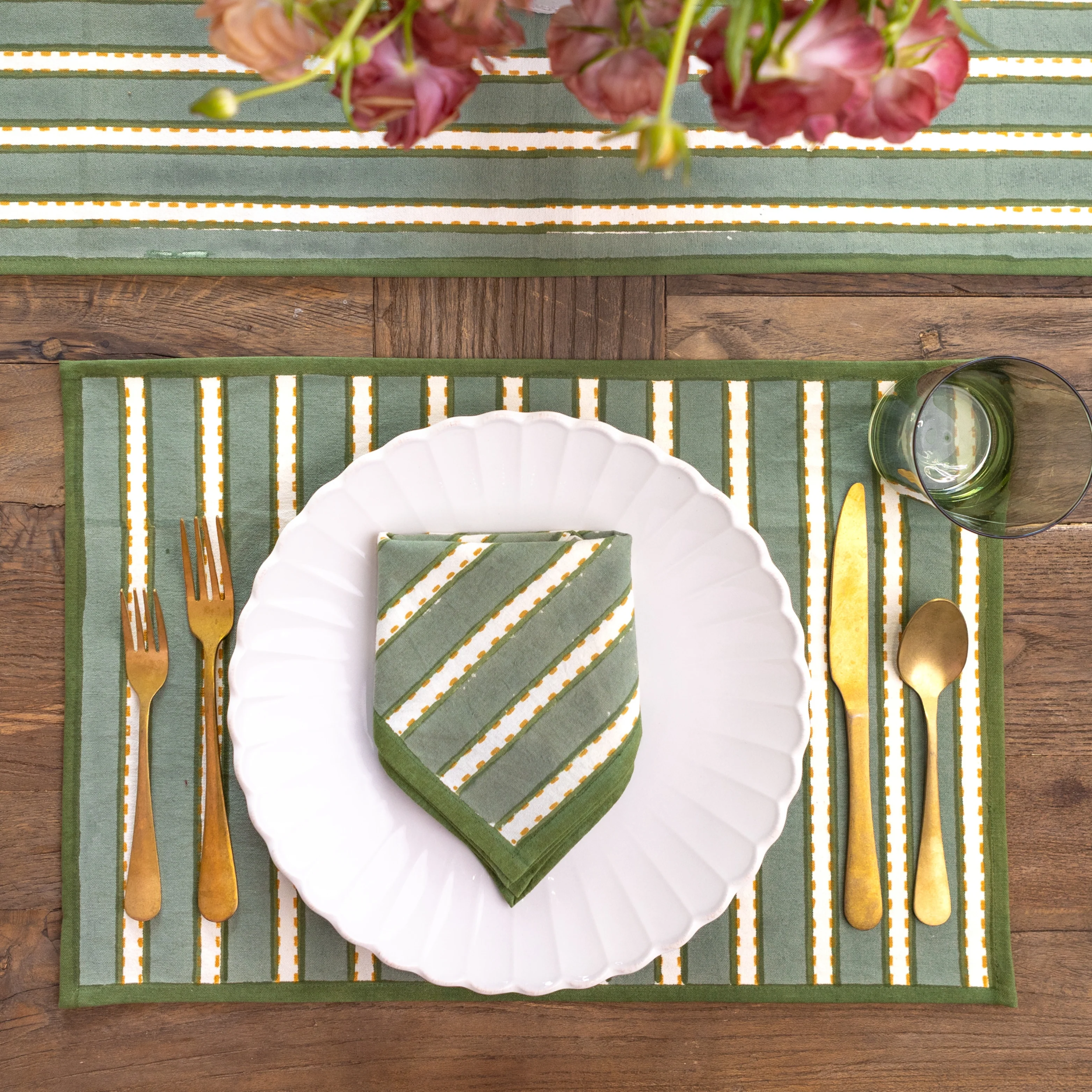 Dotted Stripe Green Placemat | Set of 4