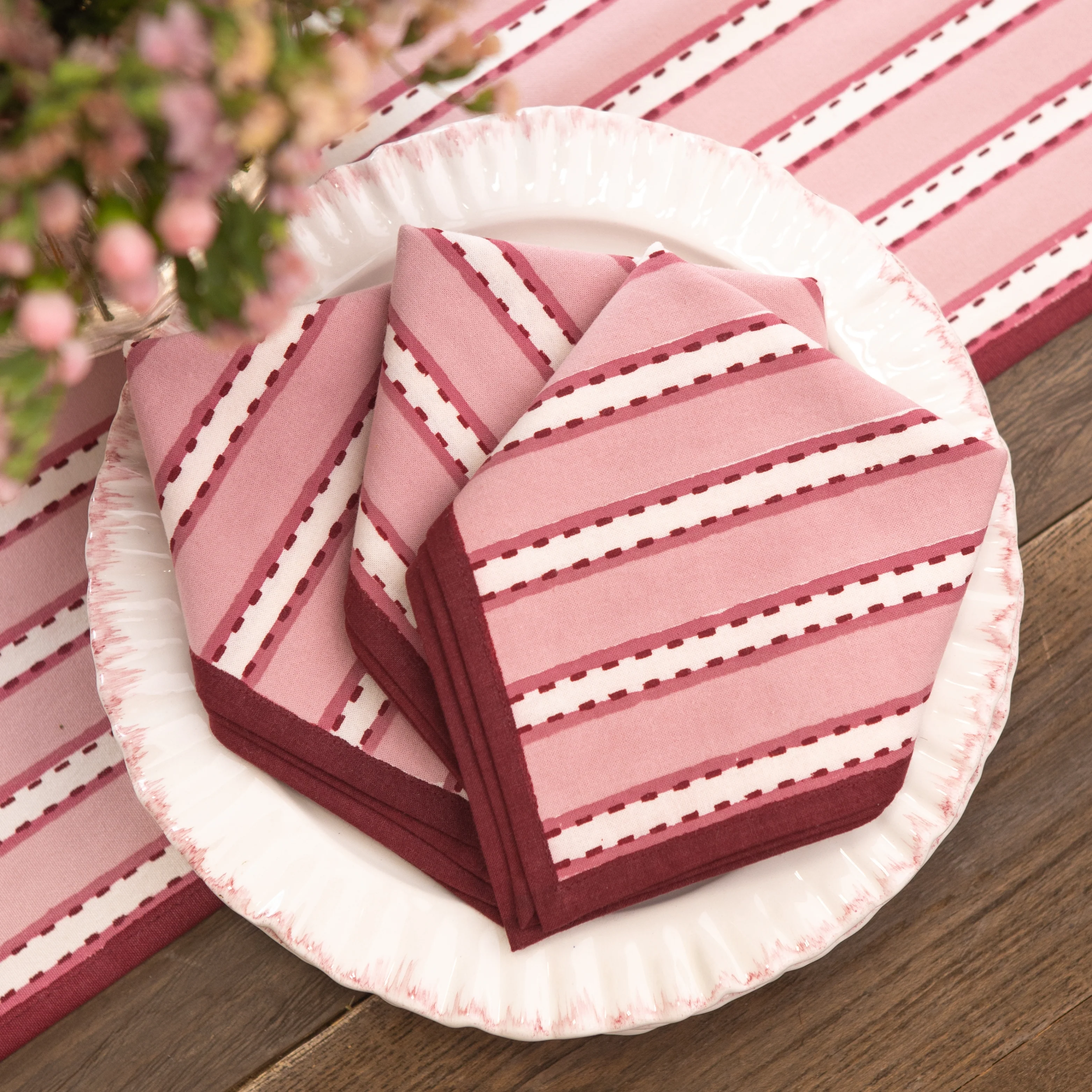 Dotted Stripe Rose Napkin | Set of 4 - Image 2