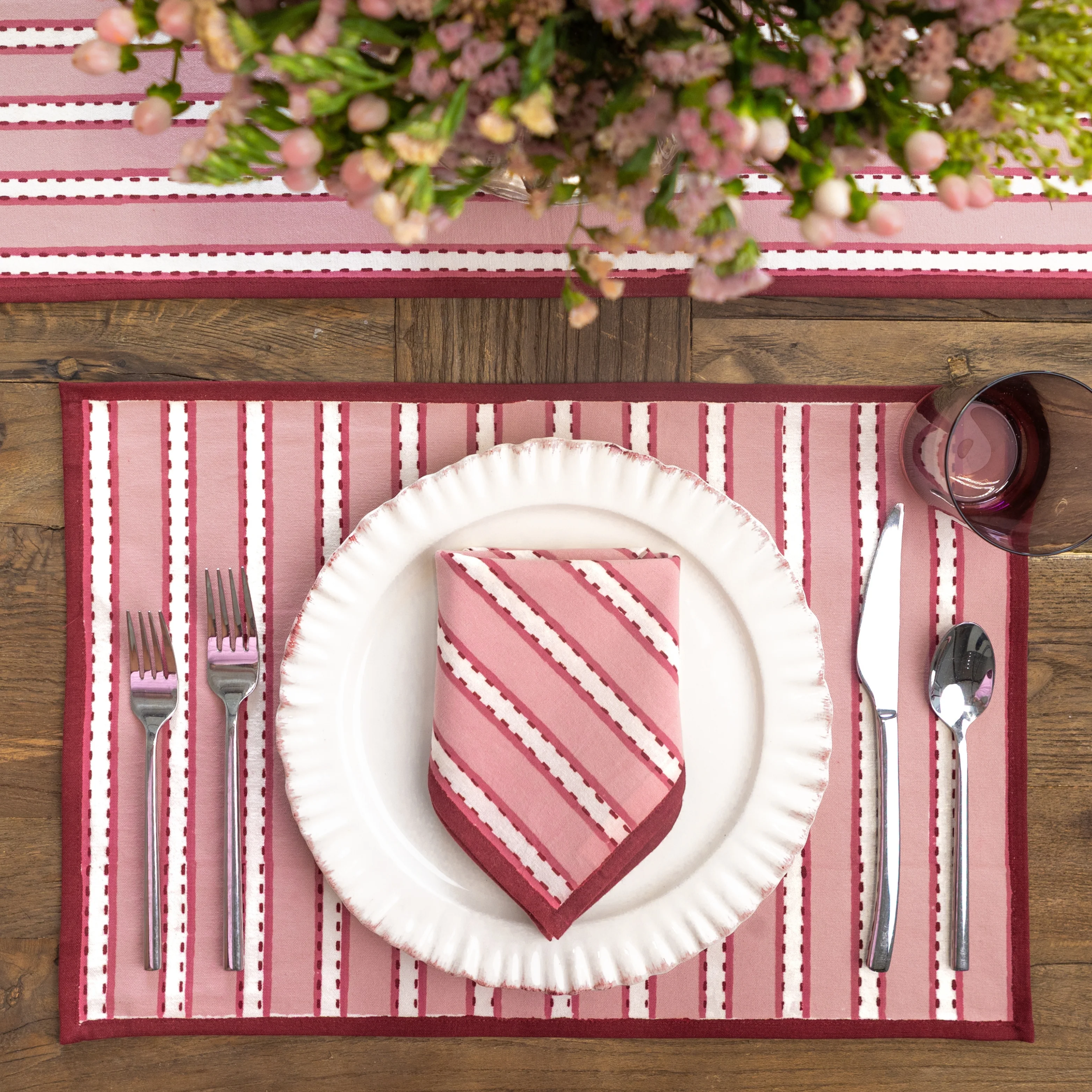 Dotted Stripe Rose Placemat | Set of 4
