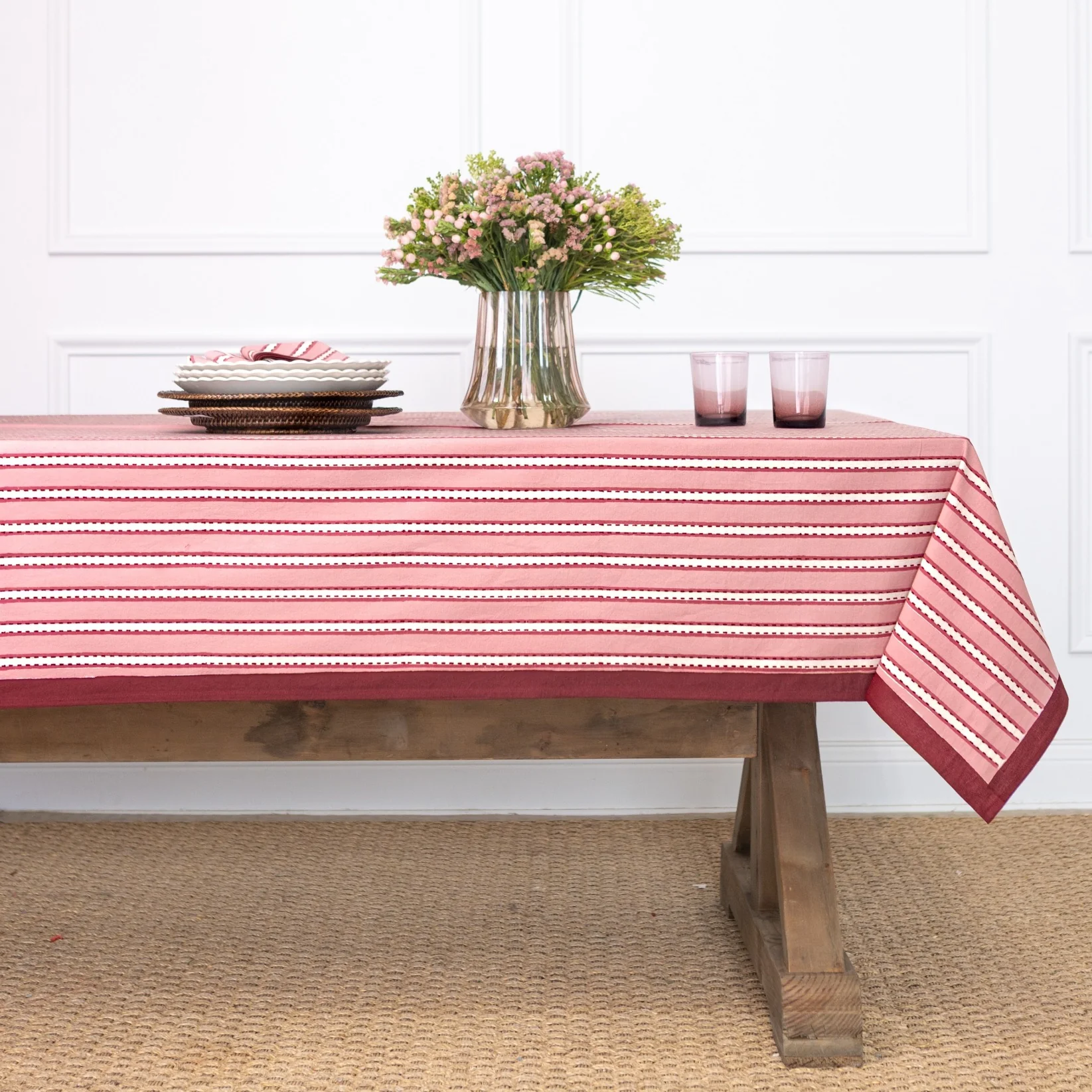 Dotted Stripe Rose Tablecloth - Image 2