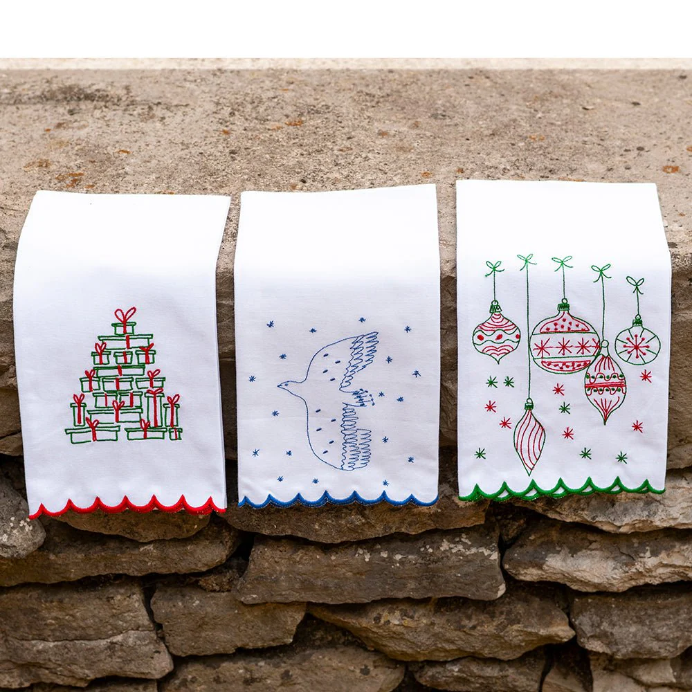 Embroidered Christmas Tree of Gifts Tea Towels - Image 2