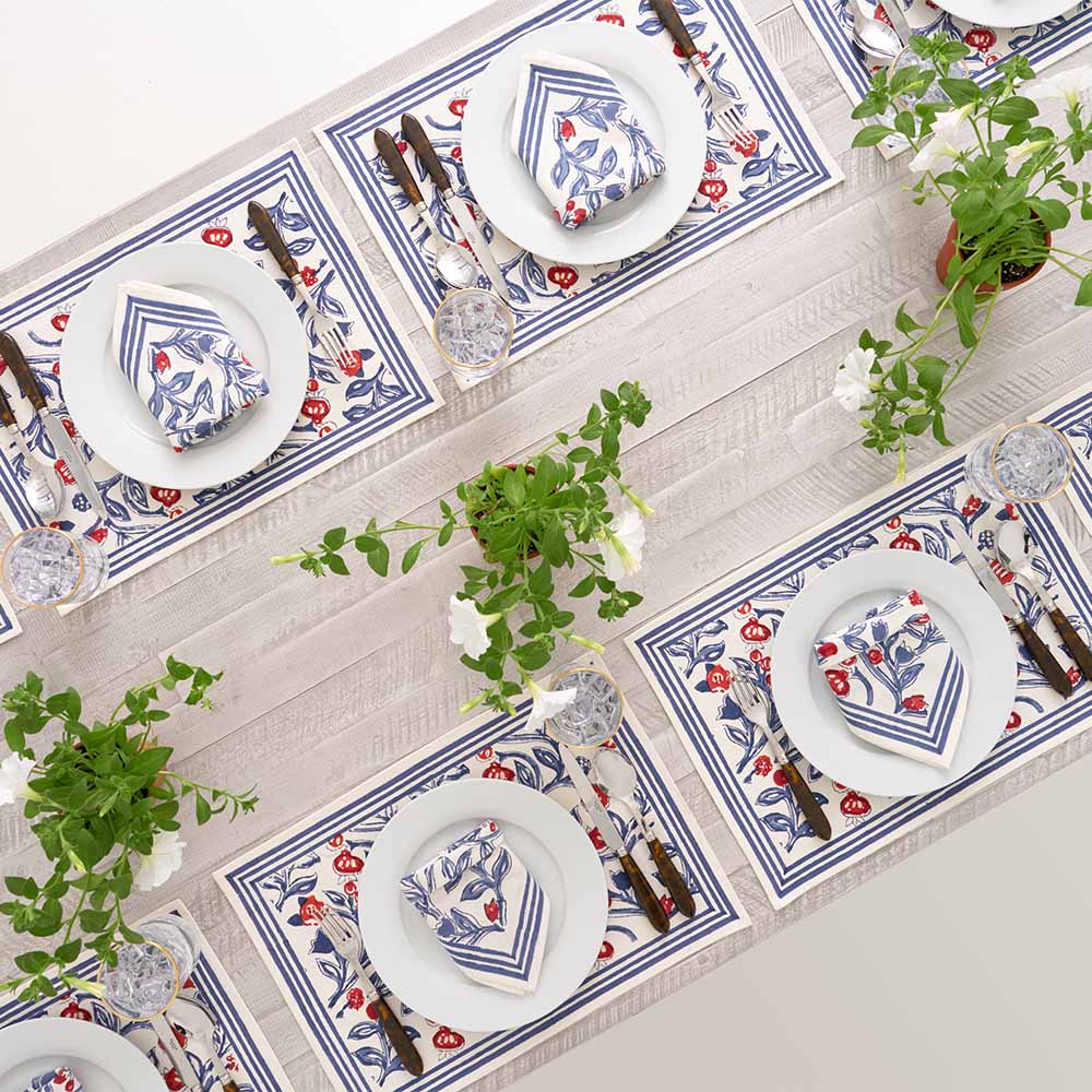 Emma Red & Blue Placemat | Set of 4 - Image 3