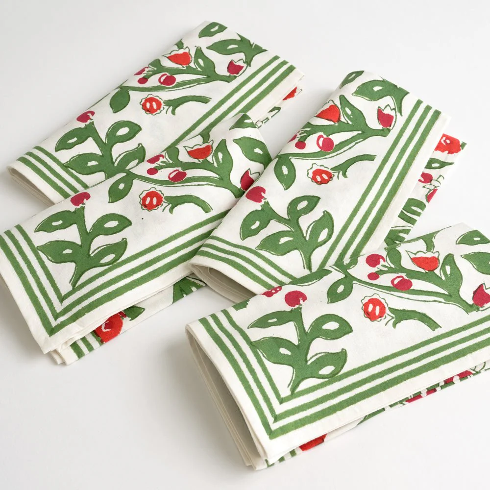 Emma Red & Green Napkin | Set of 4 - Image 4