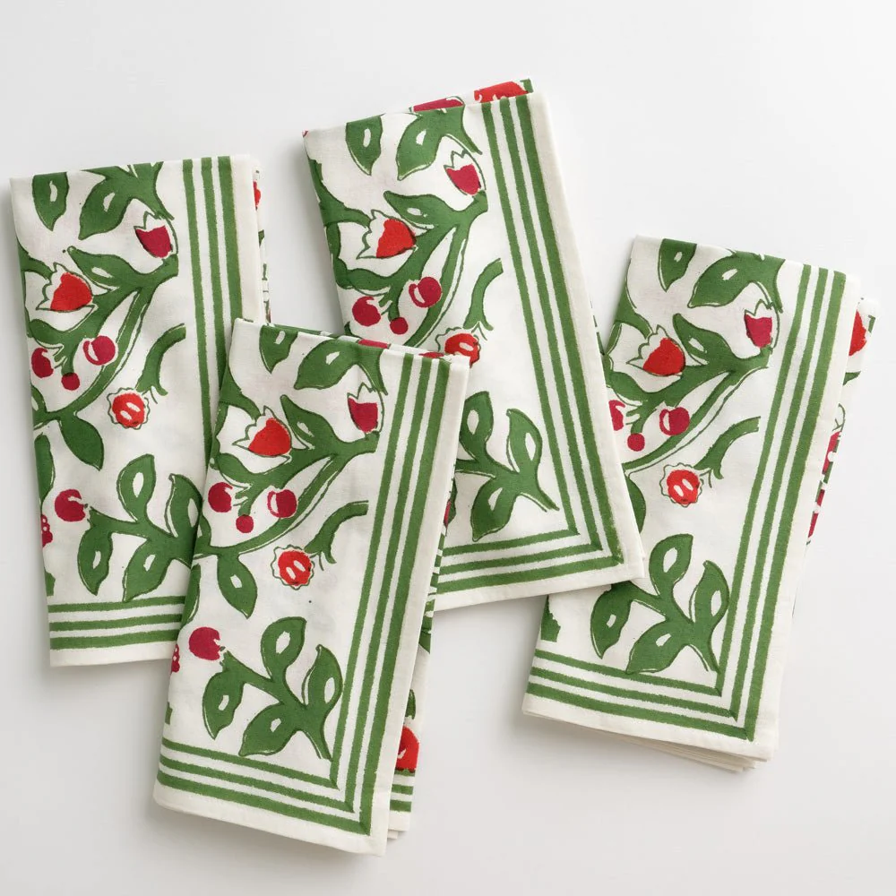 Emma Red & Green Napkin | Set of 4 - Image 5