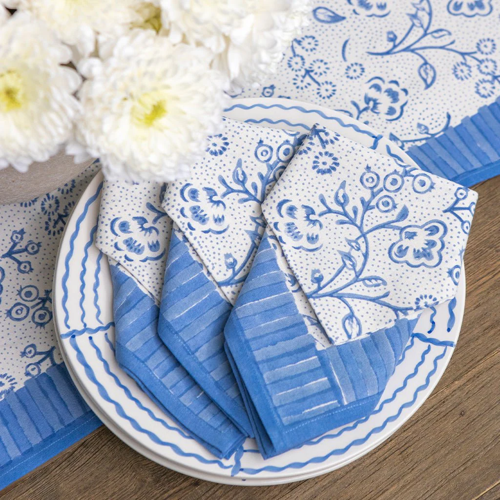 Floral & Berries Blue & White Napkin | Set of 4 - Image 2