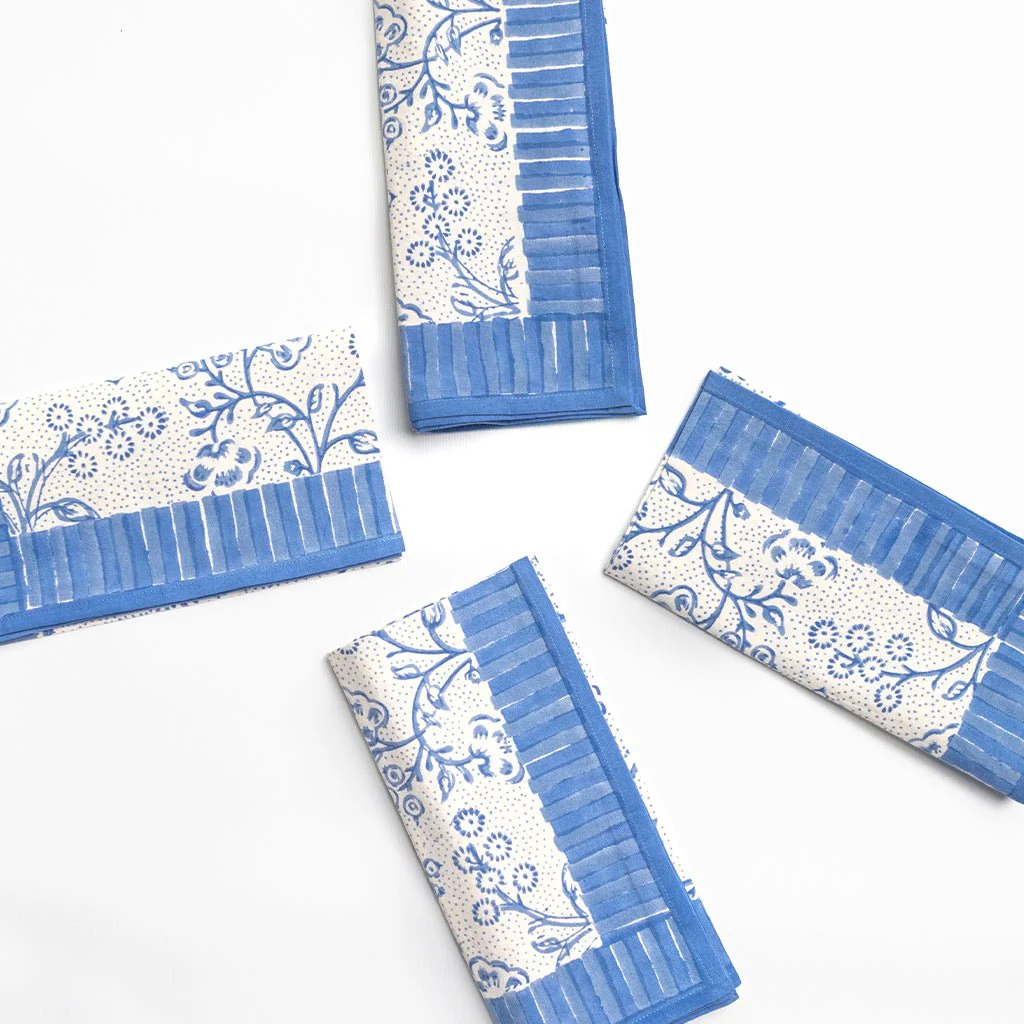 Floral & Berries Blue & White Napkin | Set of 4 - Image 4