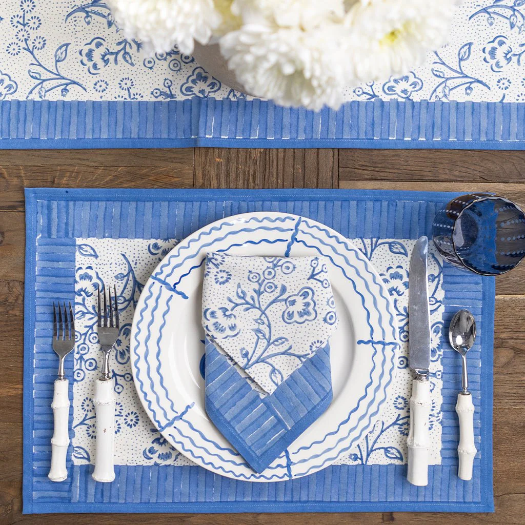 Floral & Berries Blue & White Placemat | Set of 4