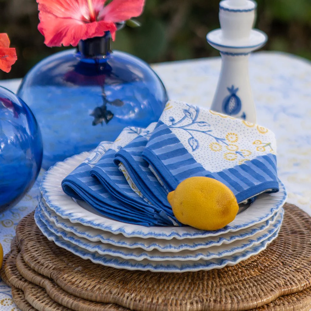 Floral & Berries Blue & Yellow Napkin | Set of 4