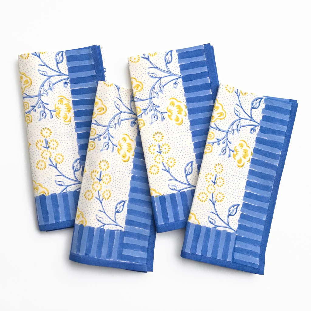 Floral & Berries Blue & Yellow Napkin | Set of 4 - Image 3