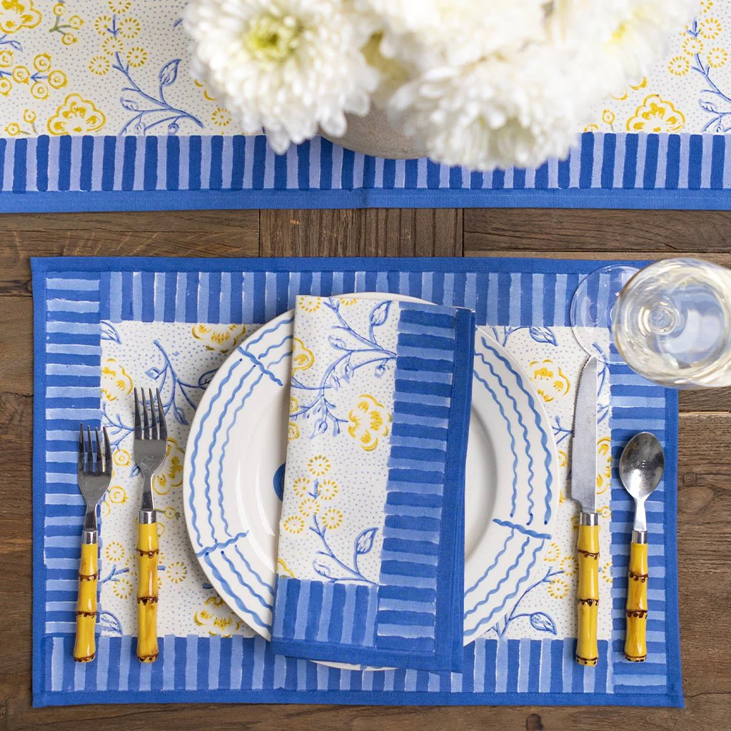 Floral & Berries Blue & Yellow Placemat | Set of 4