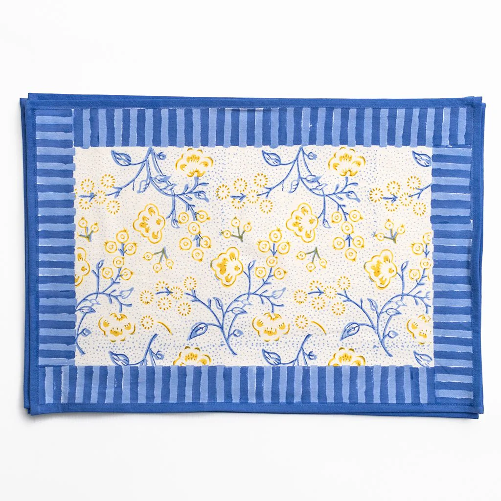 Floral & Berries Blue & Yellow Placemat | Set of 4 - Image 2