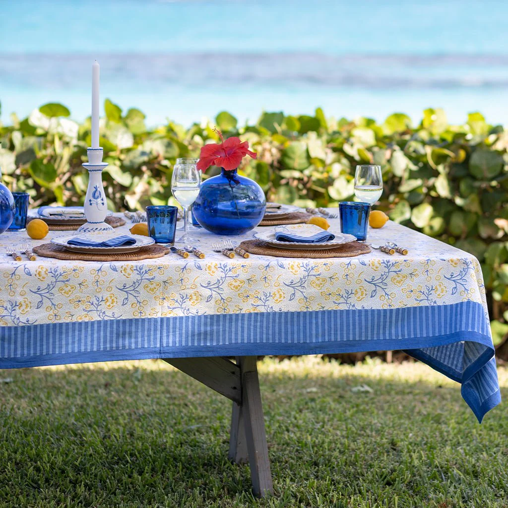 Floral & Berries Blue & Yellow Tablecloth