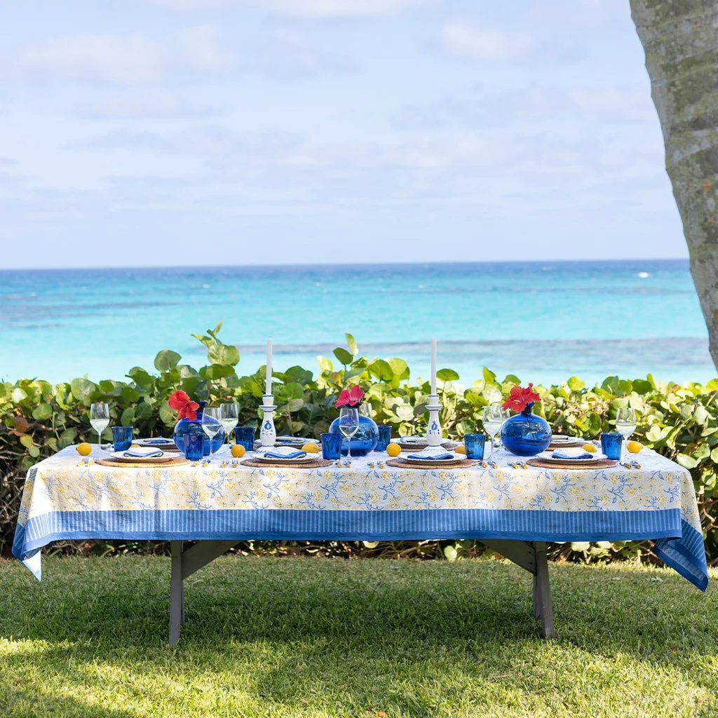 Floral & Berries Blue & Yellow Tablecloth - Image 2