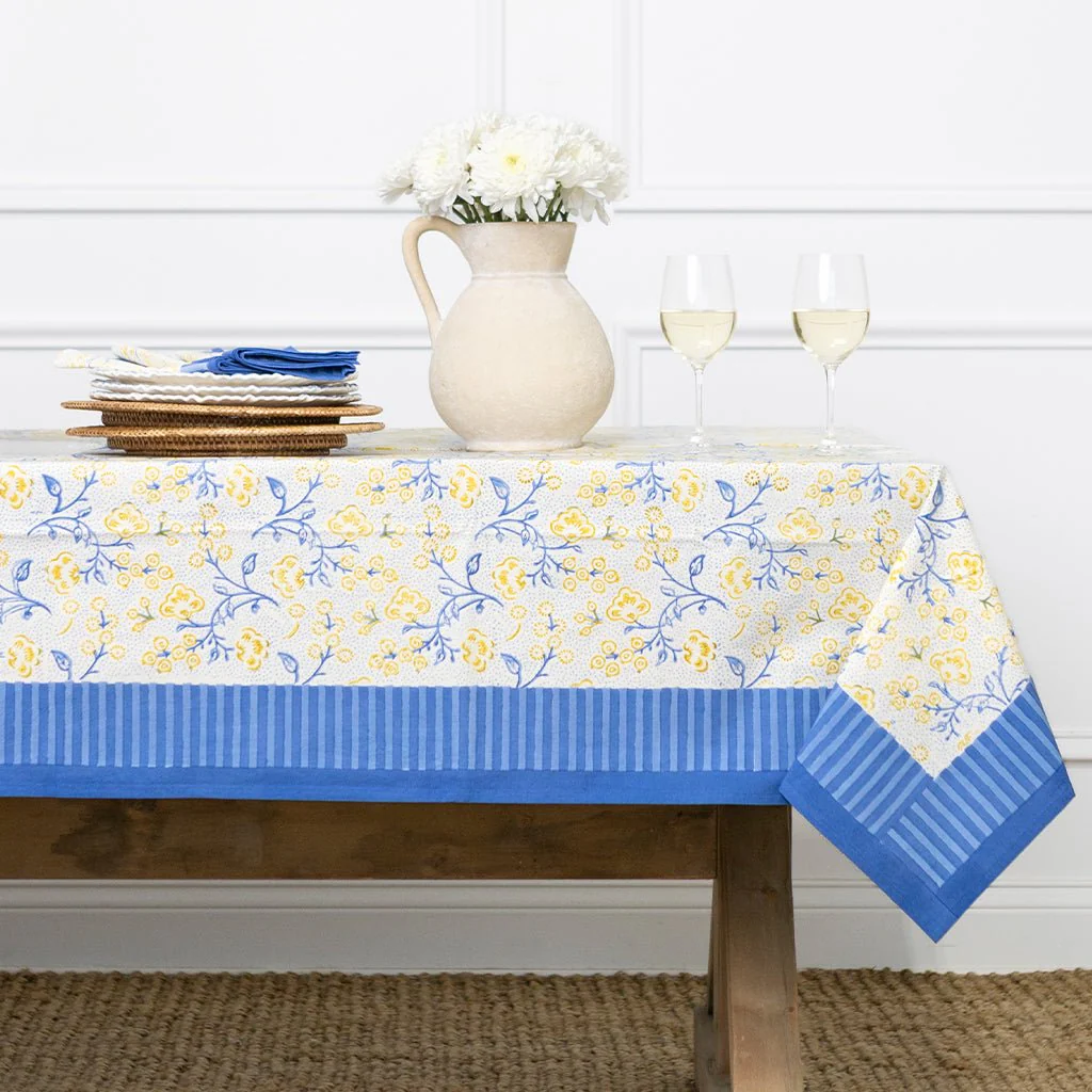 Floral & Berries Blue & Yellow Tablecloth - Image 3
