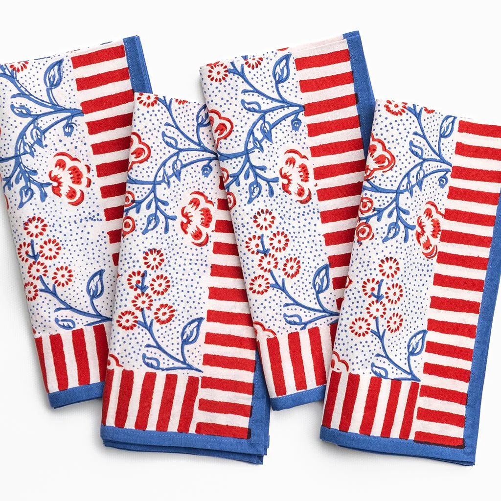 Floral & Berries Red, White & Blue Napkin | Set of 4 - Image 2