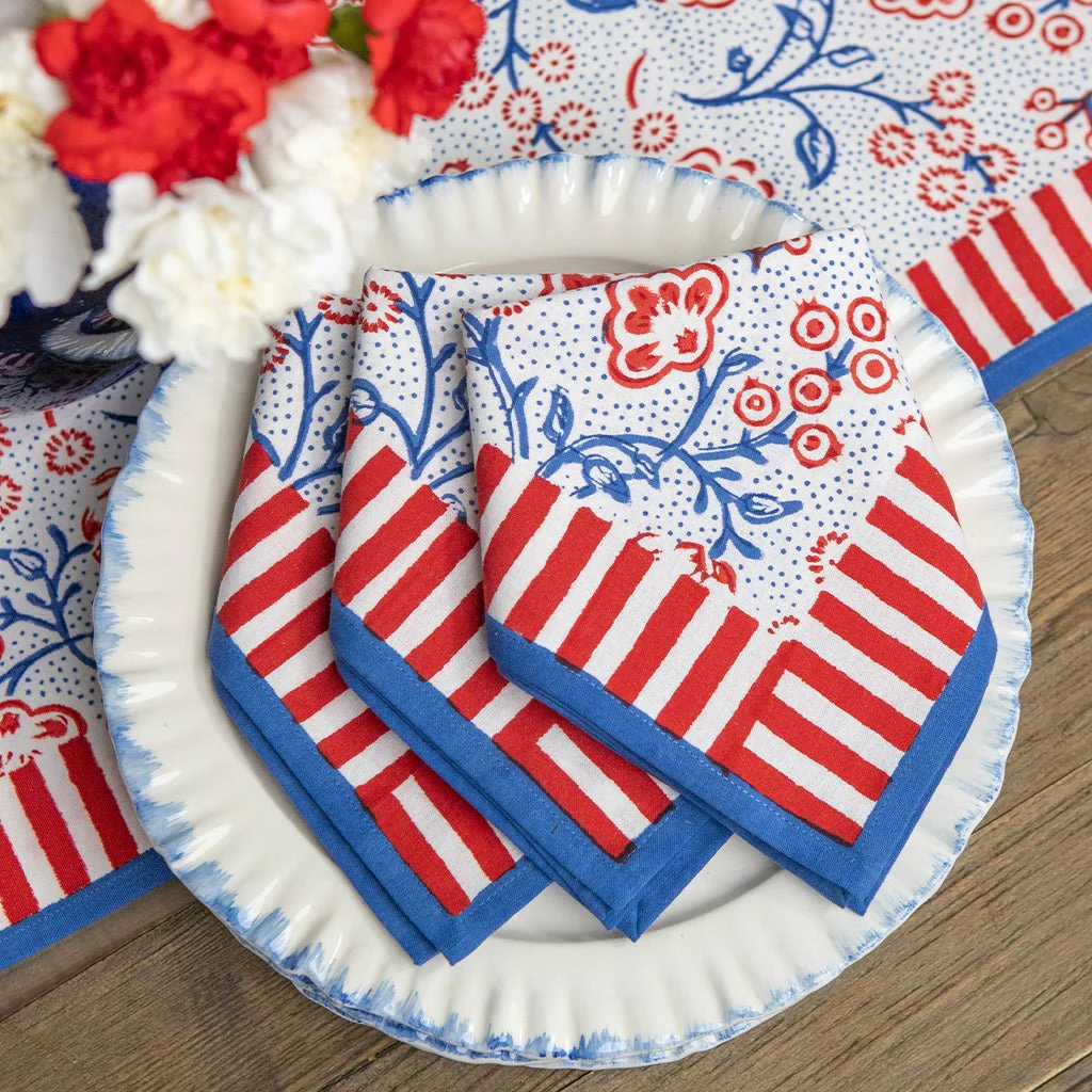 Floral & Berries Red, White & Blue Napkin | Set of 4 - Image 3