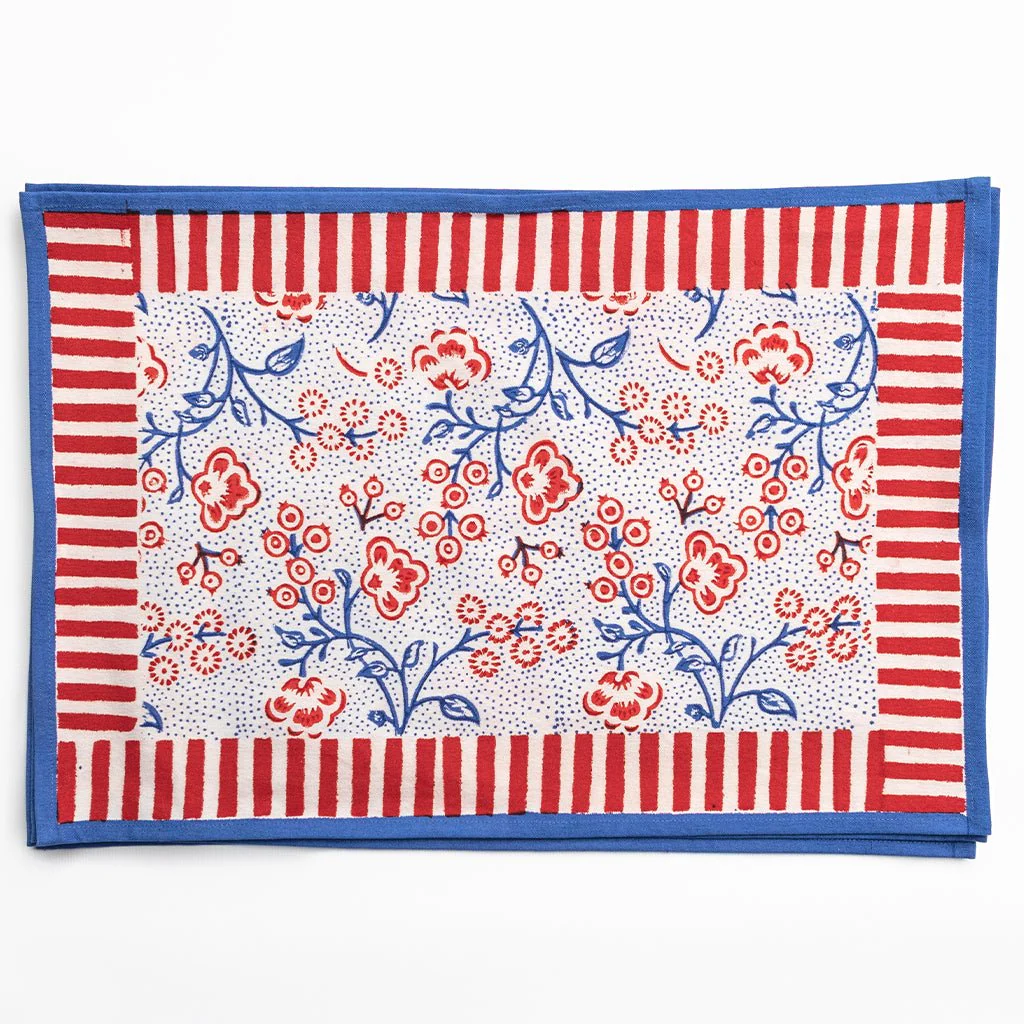 Floral & Berries Red, White & Blue Placemat | Set of 4 - Image 3