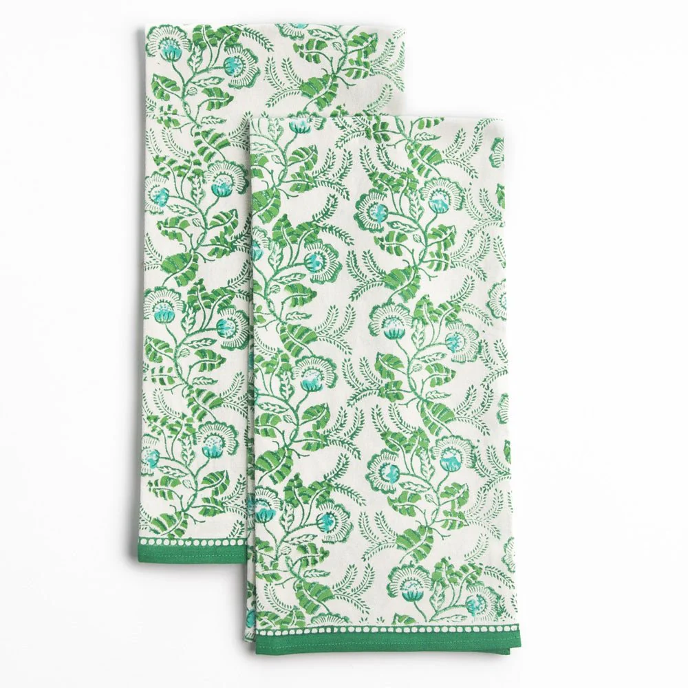 Gardenia Vine Emerald Tea Towels