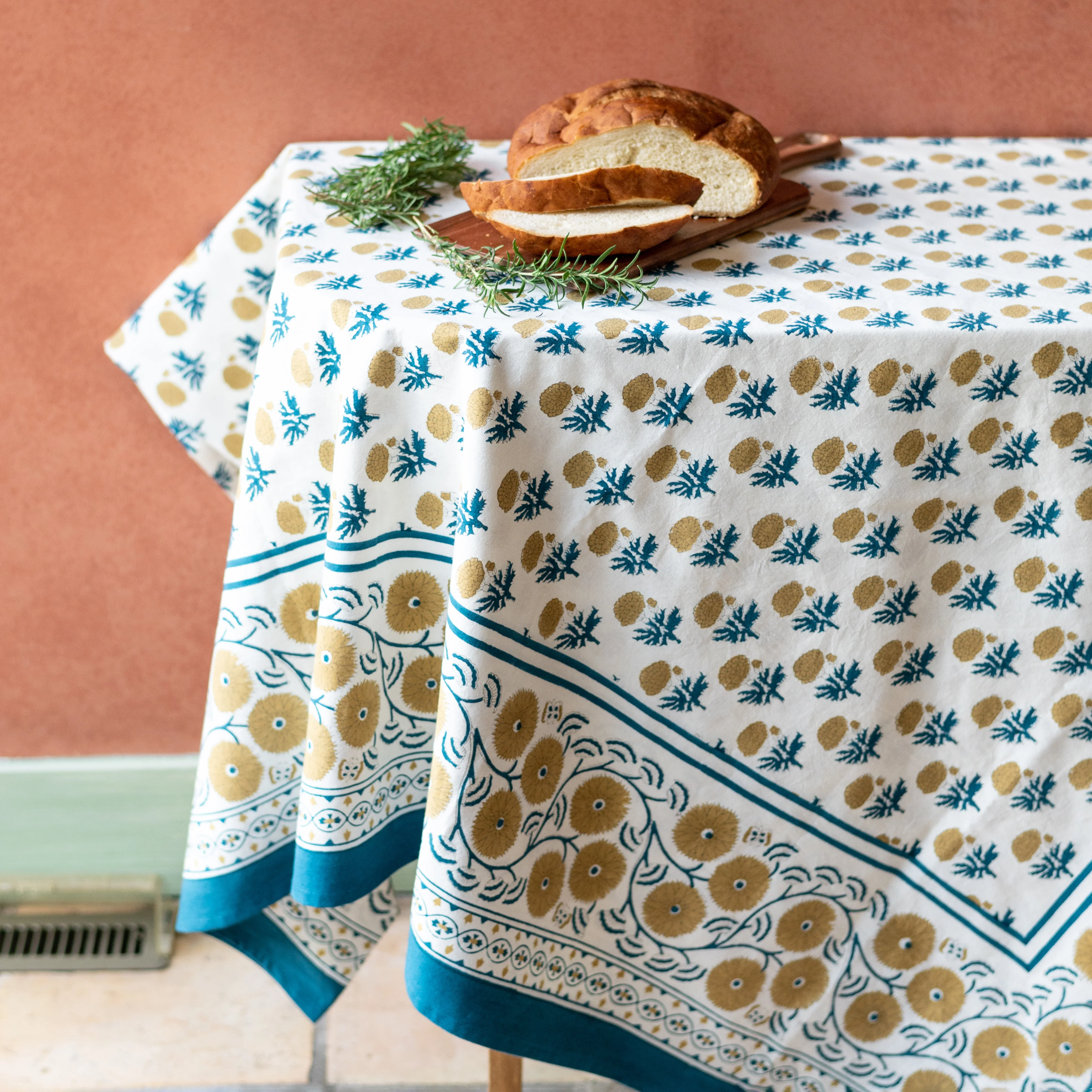 Gaya Teal & Marigold Tablecloth - Image 2