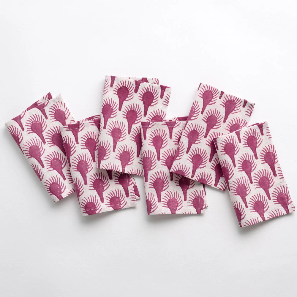 Geo Feather Fuchsia Cocktail Napkin | Set of 6