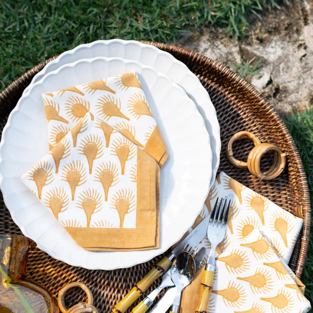 Geo Feather Ochre Napkin | Set of 4 - Image 3