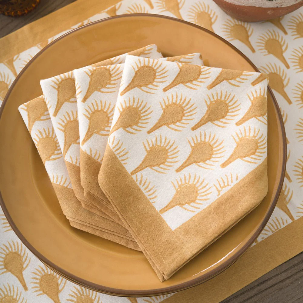 Geo Feather Ochre Napkin | Set of 4 - Image 4