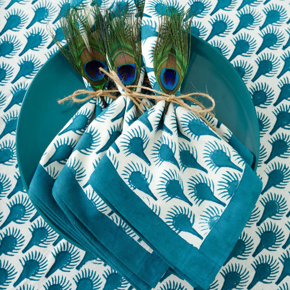 Geo Feather Teal Napkin | Set of 4 - Image 3