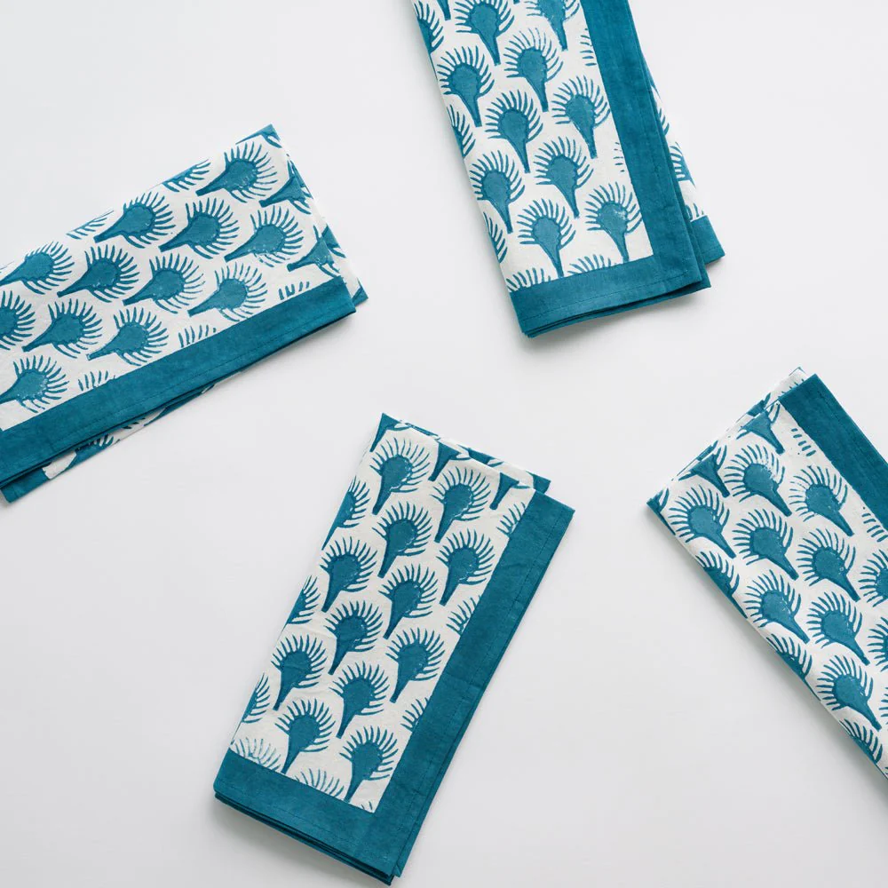 Geo Feather Teal Napkin | Set of 4 - Image 4