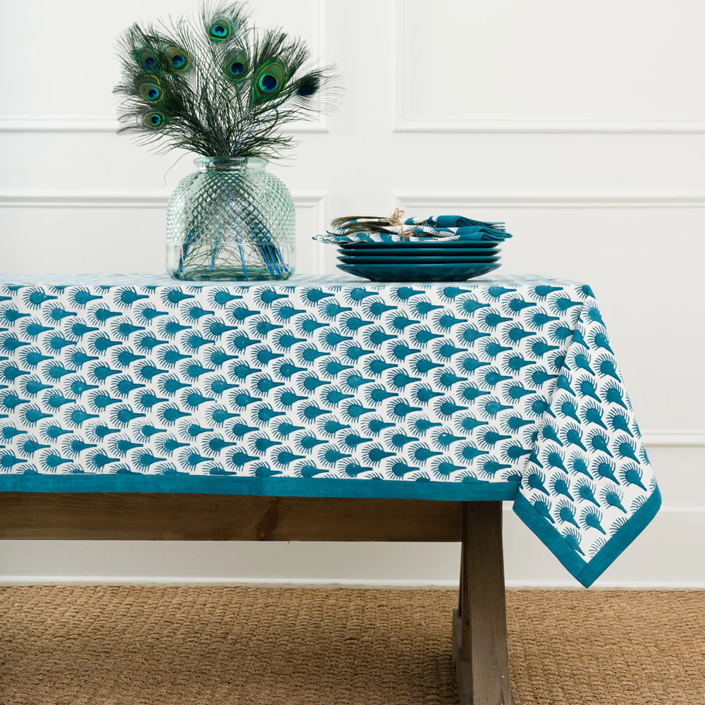 Geo Feather Teal Tablecloth - Image 4