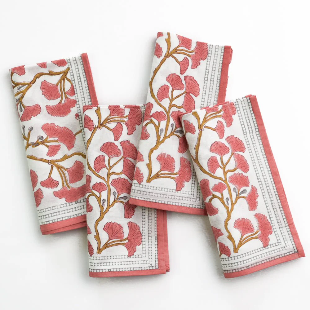 Ginkgo Coral Napkin | Set of 4 - Image 3