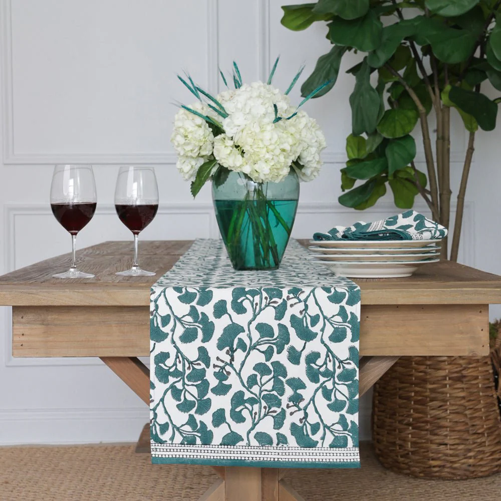 Ginkgo Teal Table Runner
