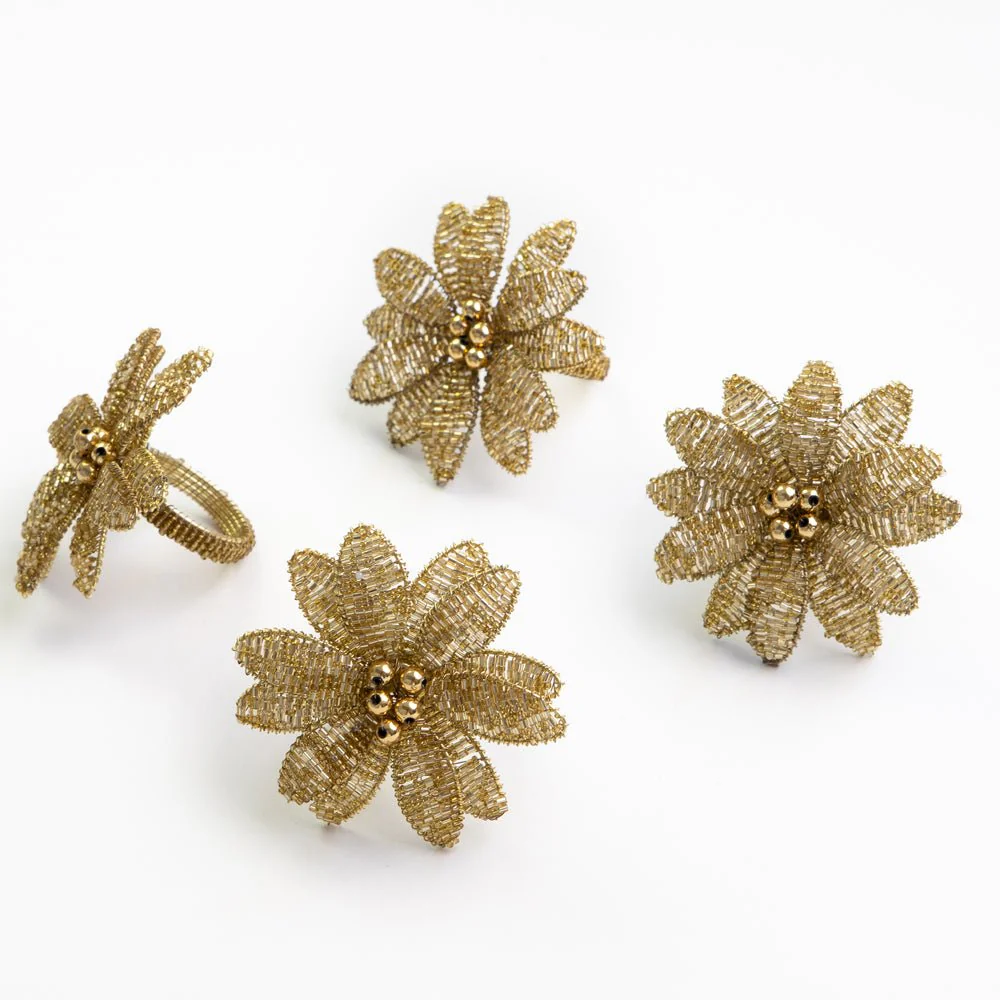 Gold Flower Beaded Napkin Ring | Set of 4 - Image 3