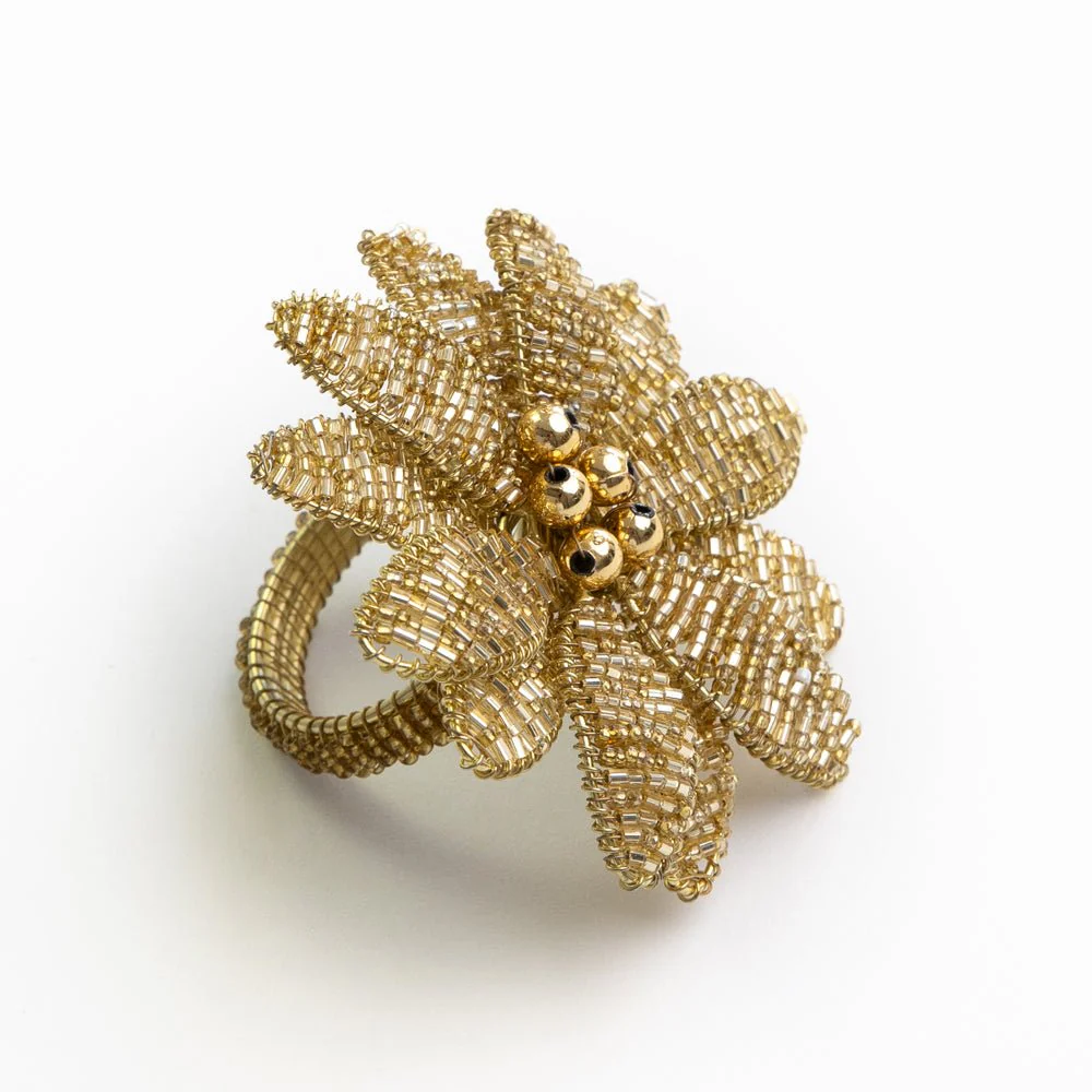 Gold Flower Beaded Napkin Ring | Set of 4 - Image 4