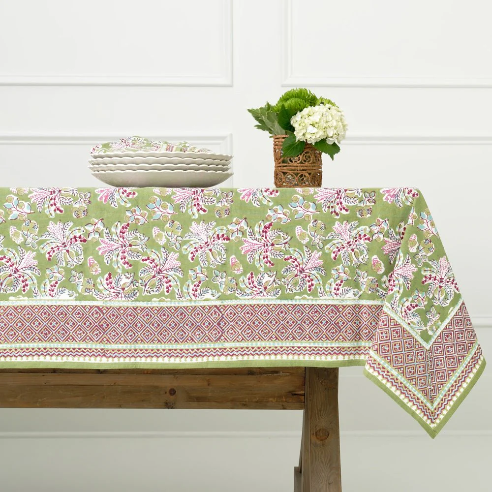 Grecian Palm Fern & Magenta Tablecloth - Image 2