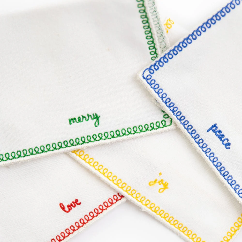 Holiday Greetings Embroidered Cocktail Napkins | Set of 4 - Image 3
