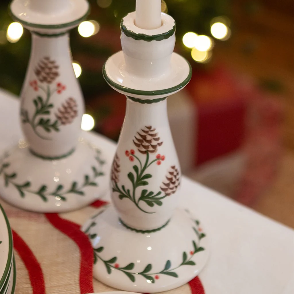 Holly & Pinecones Candlesticks | Set of 2